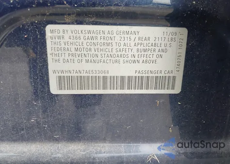 2010 Volkswagen Cc Luxury from USA, damaged, VIN WVWHN7AN7AE533068